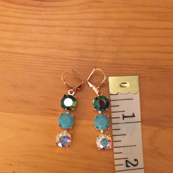 Peacock, turquoise + Aurora Borealis Crystal Drop Earrings - Picture 7 of 8